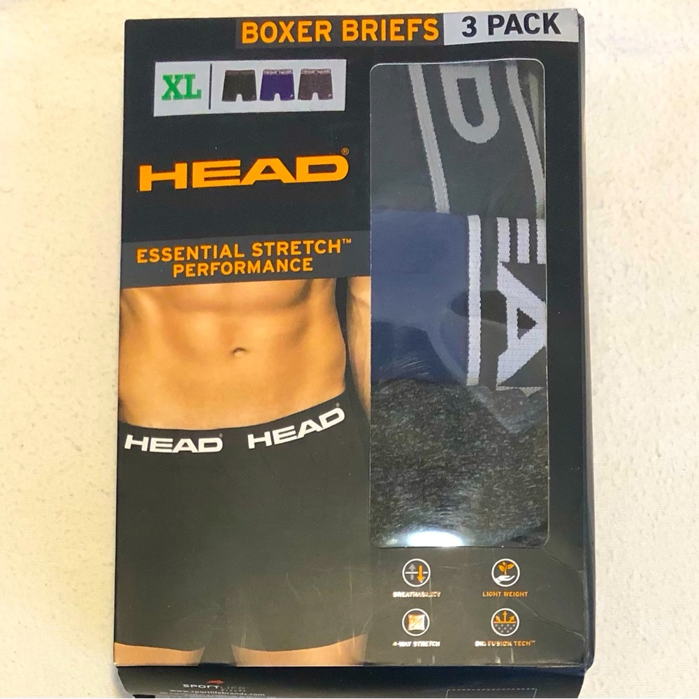 HEAD Men's XL Boxer Briefs 3-Pack - Black, Navy Blue and Gray Marl